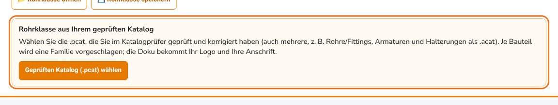 Rohrklasse erstellen: Schritt 5 im Rohrklassenrechner – geprüften Katalog wählen
