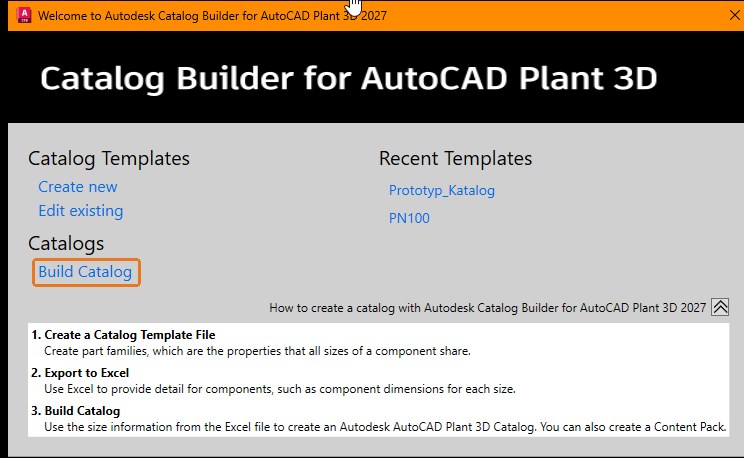 Catalog Builder 2027: „Build Catalog“ – dann das Excel wählen