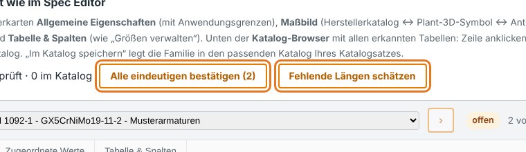 „Alle eindeutigen bestätigen“ und „Fehlende Längen schätzen“