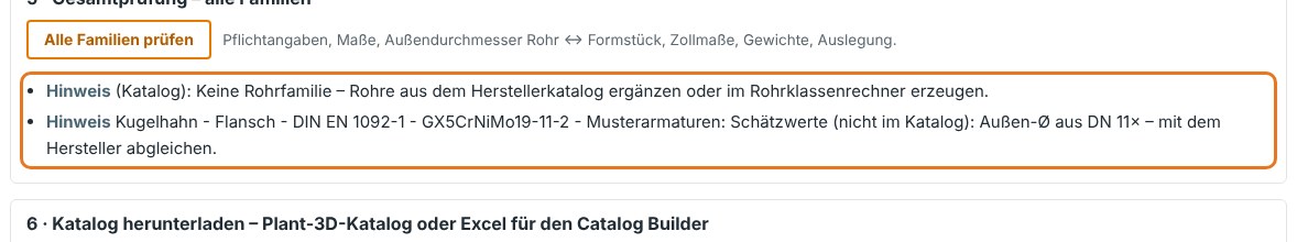 5 · Gesamtprüfung – Fehler, Warnungen und Hinweise je Familie