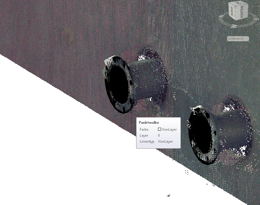 Zwei Stutzen in einer Punktwolke in AutoCAD, Eigenschaftenfenster der Punktwolke