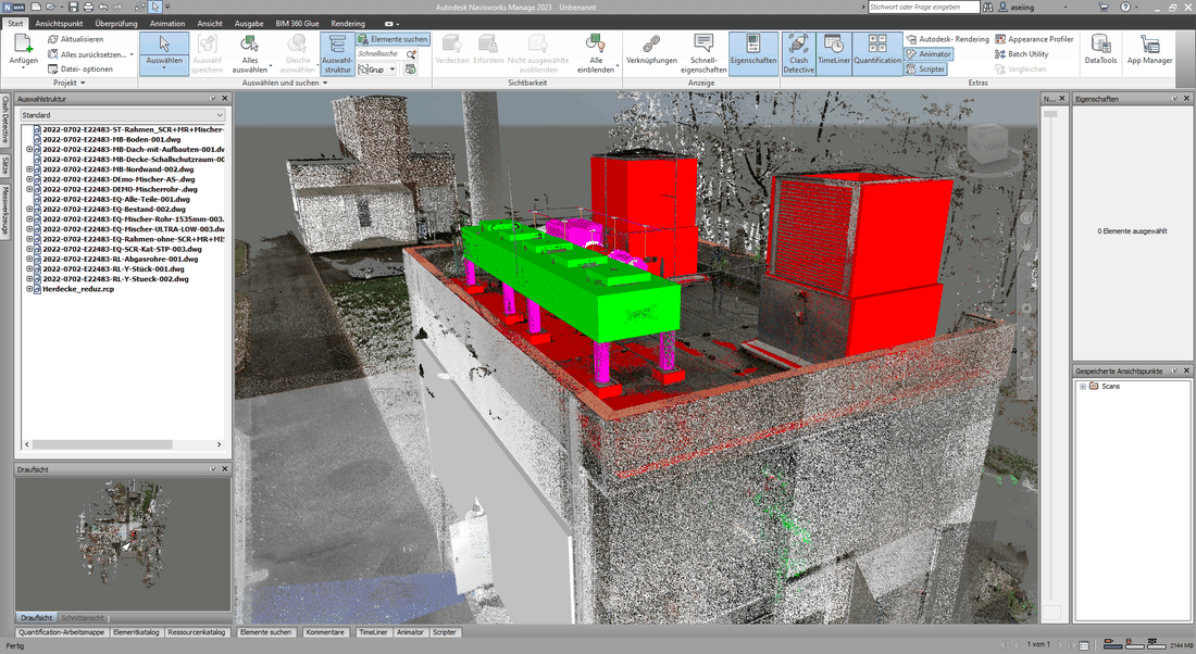 Navisworks: Plant-3D-Planung für einen Katalysatoraustausch in der Punktwolke des Bestands